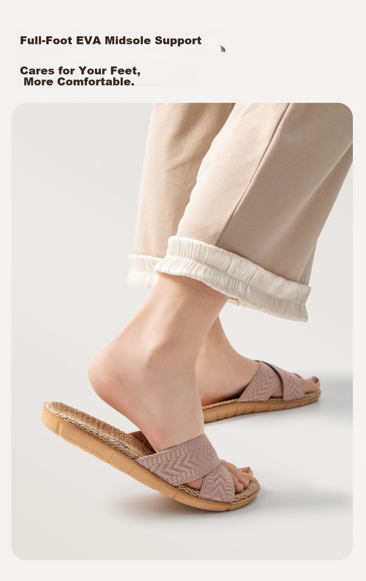 Warrior Linen Men's Indoor Home Slippers Non-Slip Sweat-Absorbing Odor-Resistant Floor Cool Slippers 0254 Light Coffee Size 44-45 6