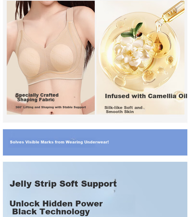 GRACEWELL Camellia Foundation Liquid Women's Summer Thin Seamless Lifting Soft Support Cooling Rabbit Ear Cup Bra Black 4