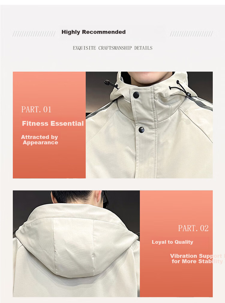 TUCANO Men's Spring Autumn Hooded Workwear Casual Jacket Loose Stylish Trendy Khaki 3XL 4