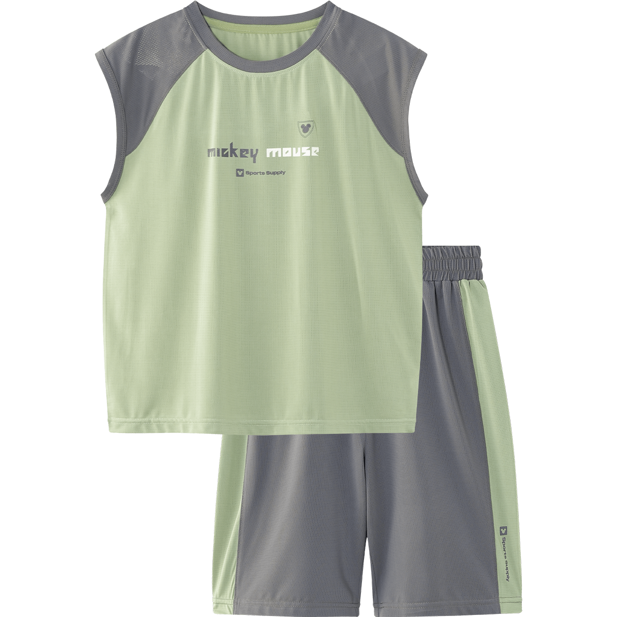 Disney Kids Boys and Girls Summer Sleeveless Vest and Shorts Sports Set Gray Green 160