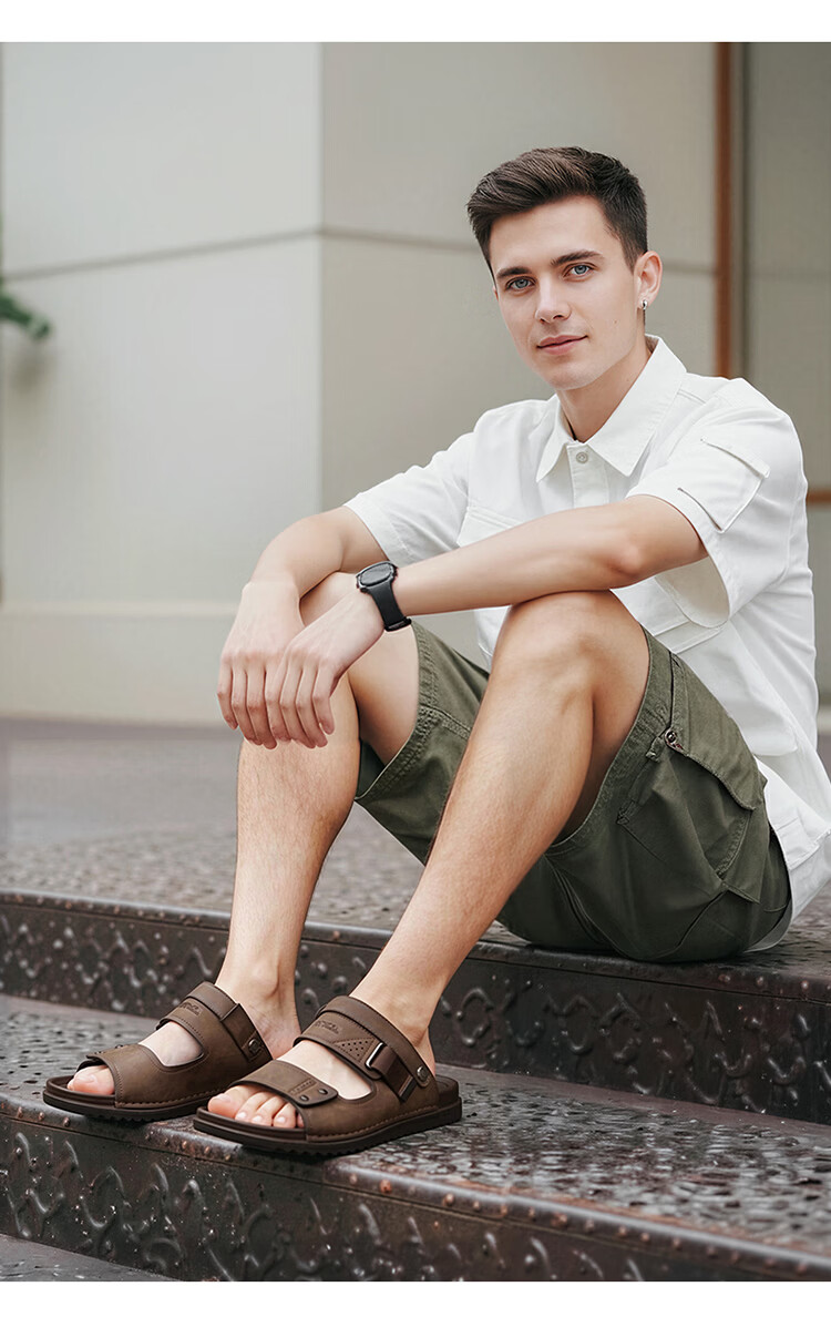Bull Family Men's Leather Sandals Summer New Breathable Casual Comfortable Durable Beach Shoes Versatile Lightweight Two-Way Wear 16