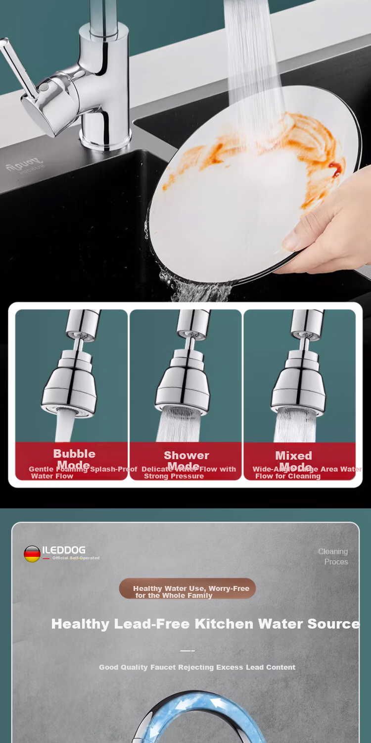 ILeddog [Germany] Kitchen Faucet 304 Stainless Steel Hot and Cold Pressurized Splash-Proof Swivel Vegetable Sink Faucet CFLT-GY2D 7