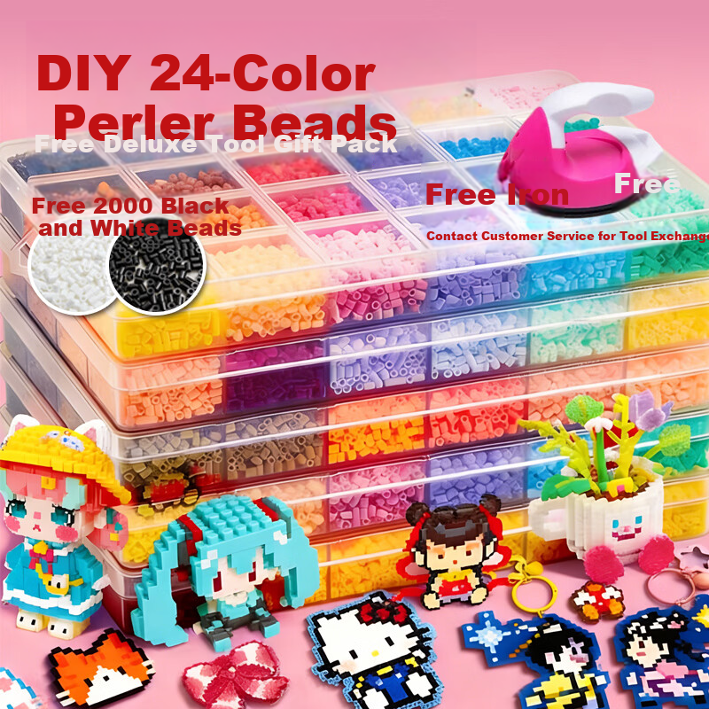 Danmiqi 24-Color Perler Beads DIY Set 3D Colorful Perler Beads Children's Handmade Craft Tool Kit Gift