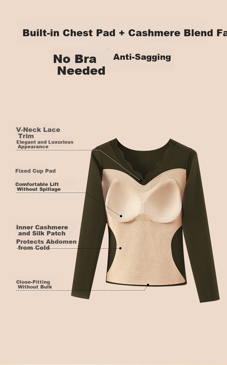 MiiOW Middle-aged and Elderly Women's Cashmere Silk Patch Warm Long Sleeve Top Mom 2025 New Wireless Bra Thermal Underwear 9