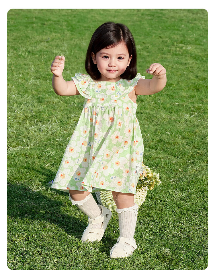 Balabala Girls Baby Dress Infant Dress 2026 Summer New Breathable French Style Floral Princess Dress 24