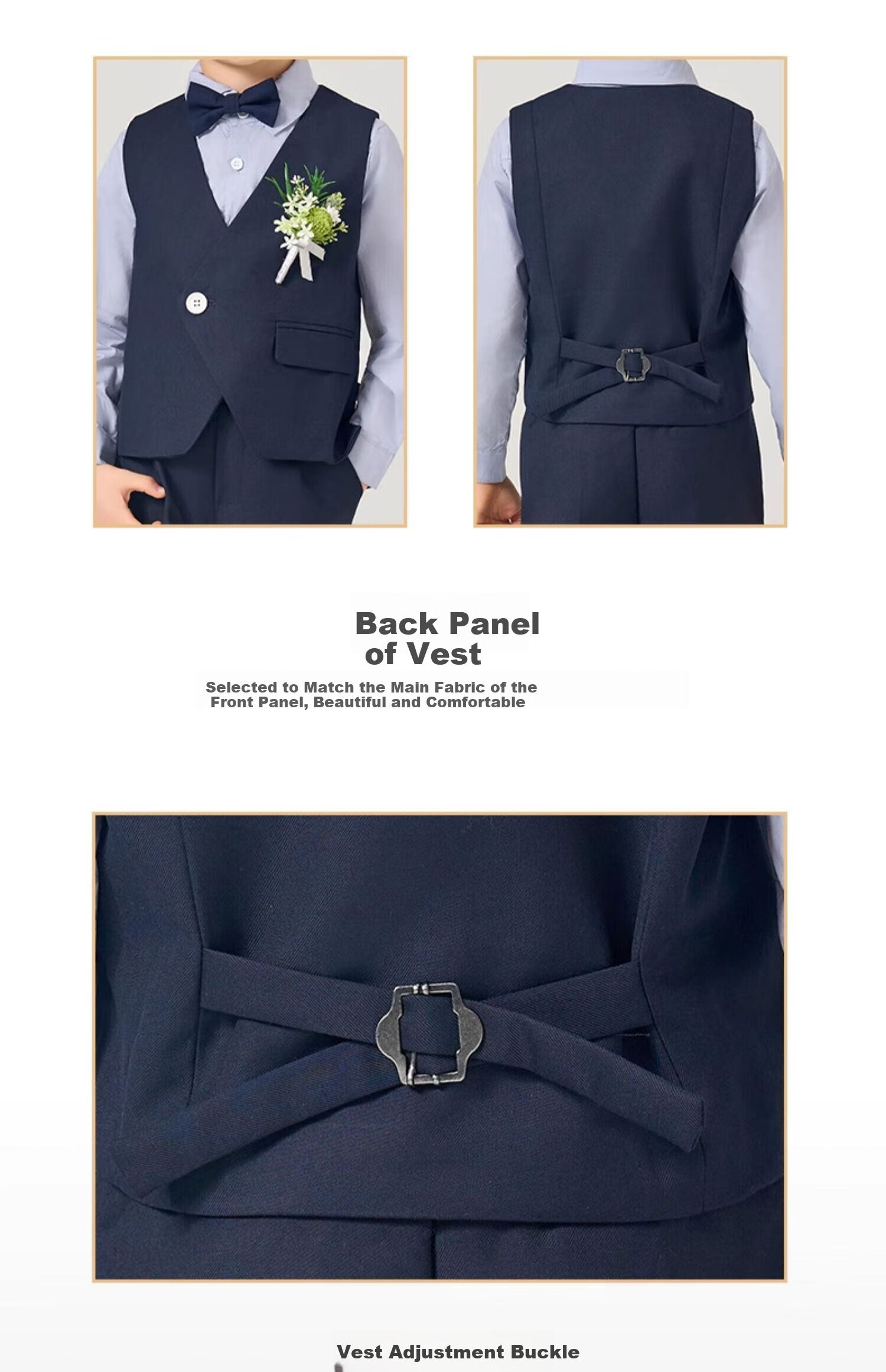 Romon Boys' Formal Suit Set British Style Birthday Party Blazer Flower Boy Performance Outfit Navy Blue 160 7
