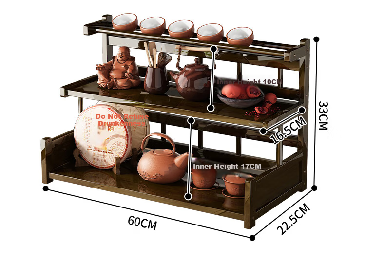 Wo Jia Tea Set Storage Rack Desktop Small Antique Display Shelf Tea Table Tea Cabinet Tea Rack Tea Leaf and Tea Cup Holder Organizer 15