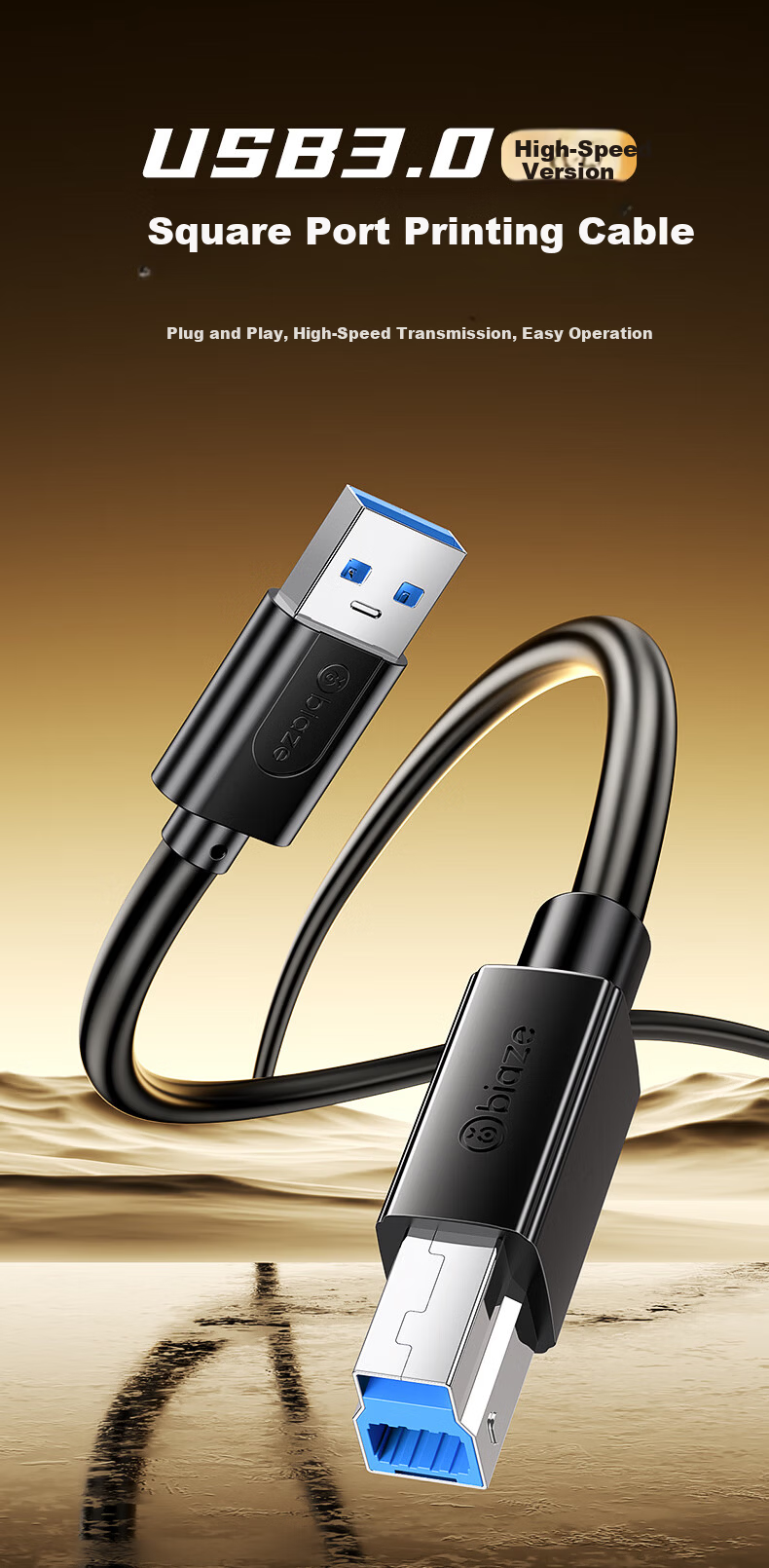 BIAZE USB 3.0 Printer Square Port Data Cable AM/BM Monitor Uplink Hard Drive Enclosure Connection Cable Compatible with HP Canon Epson Printers 1.5m 2