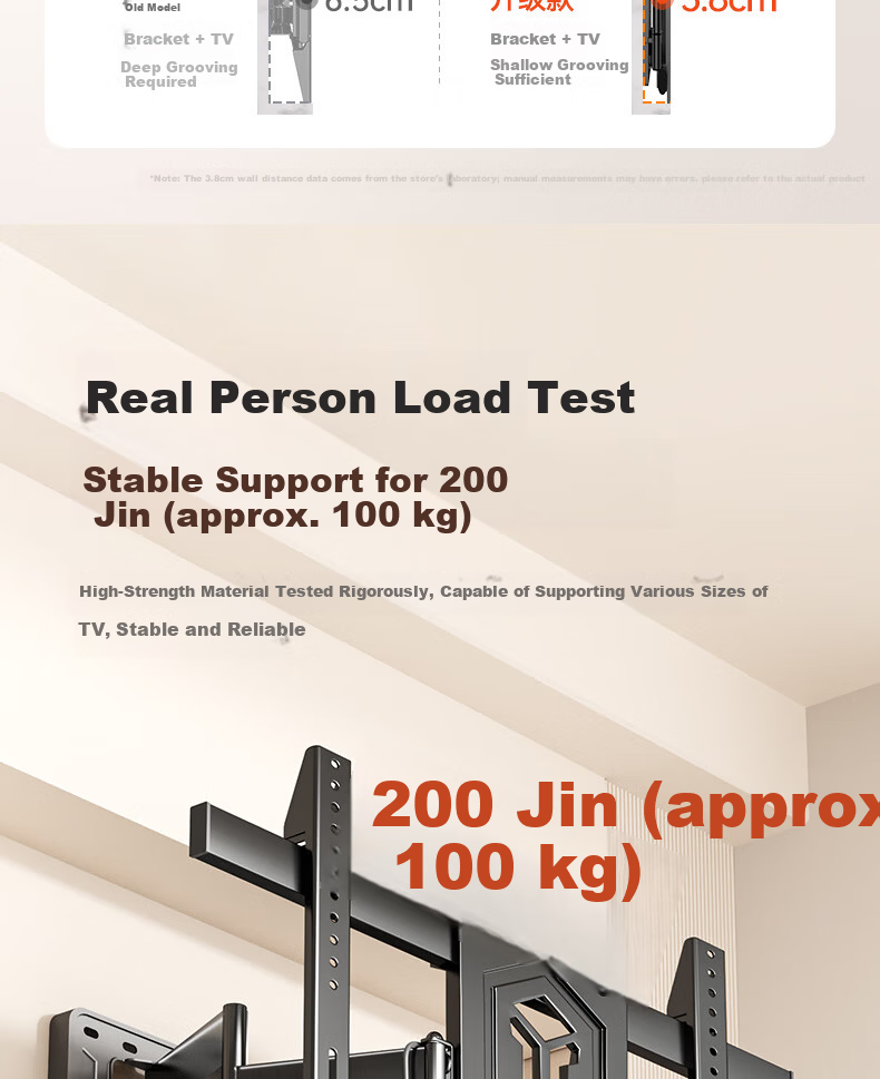 Enlip Ultra-Thin Embedded Split Heavy-Duty Telescopic TV Wall Mount Bracket 75-100 Inch Compatible with Xiaomi Hisense TCL Skyworth 90/100 Inch No Obstruction to Sockets and Speakers 6