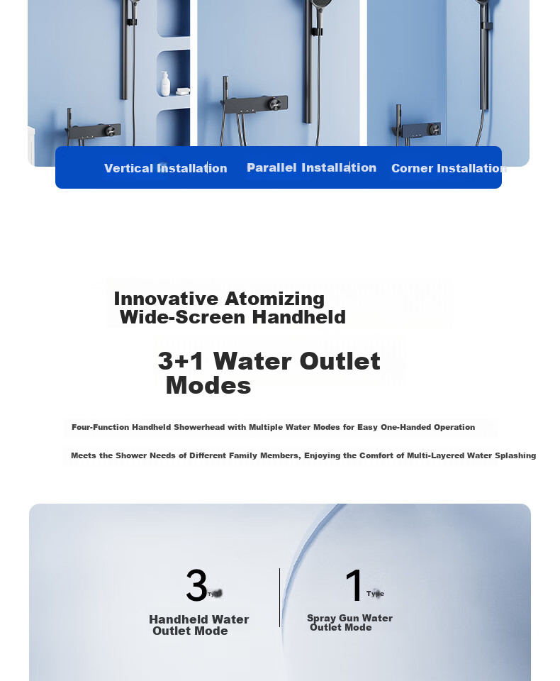 SSWW Shower Set Small Apartment Digital Display All-Copper Bathroom Split Simple Piano Key Pressurized Shower TS9 15