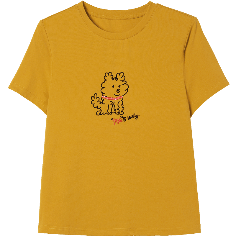 Demana [with Lyocell] Summer Crew Neck Puppy Line Print Short Sleeve High Elastic Slim Fit T-Shirt for Women Premium Feel