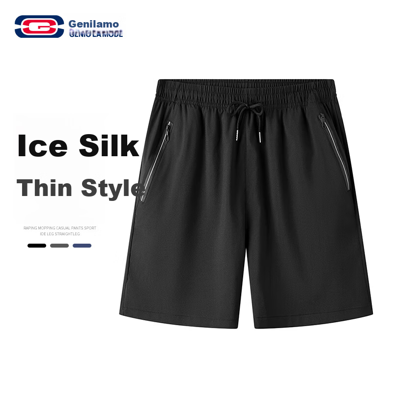 GENIOLAMODE Men's New Ice Silk Thin Breathable Loose Casual Drawstring Versatile Five-Point Shorts