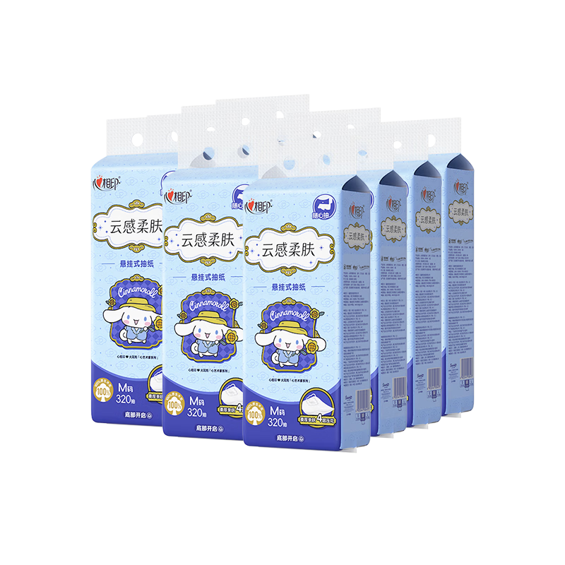 Mind Act Upon Mind Facial Tissues, Hanging Style, Cloud-Soft Three-Lily Owl IP Edition, 4-Ply, 320 Sheets * 12 Packs, Hanging Pack, Stock-Up without Hooks