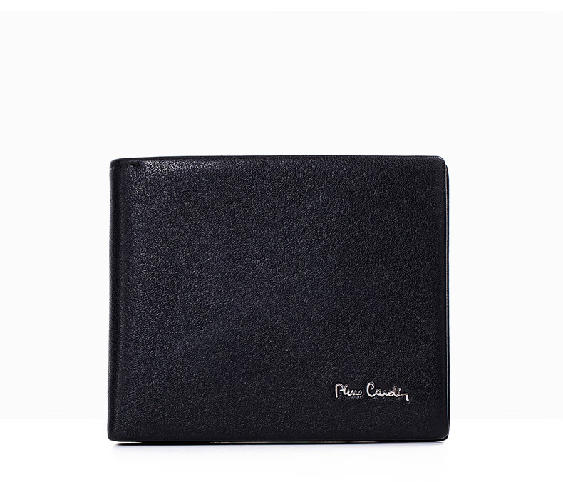 Pierre Cardin Men's Wallet, Top-Grain Leather, Short Style, Genuine Leather, High-End Purse, Gift Box, Suitable for Gifting, Black 17