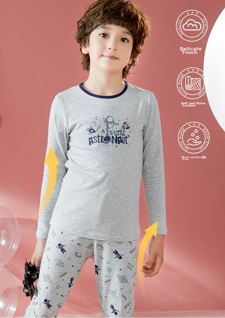 Fenteng Children's Thermal Underwear 7A Antibacterial Long Sleeve Pullover Autumn Pajama Set for Older Kids 8