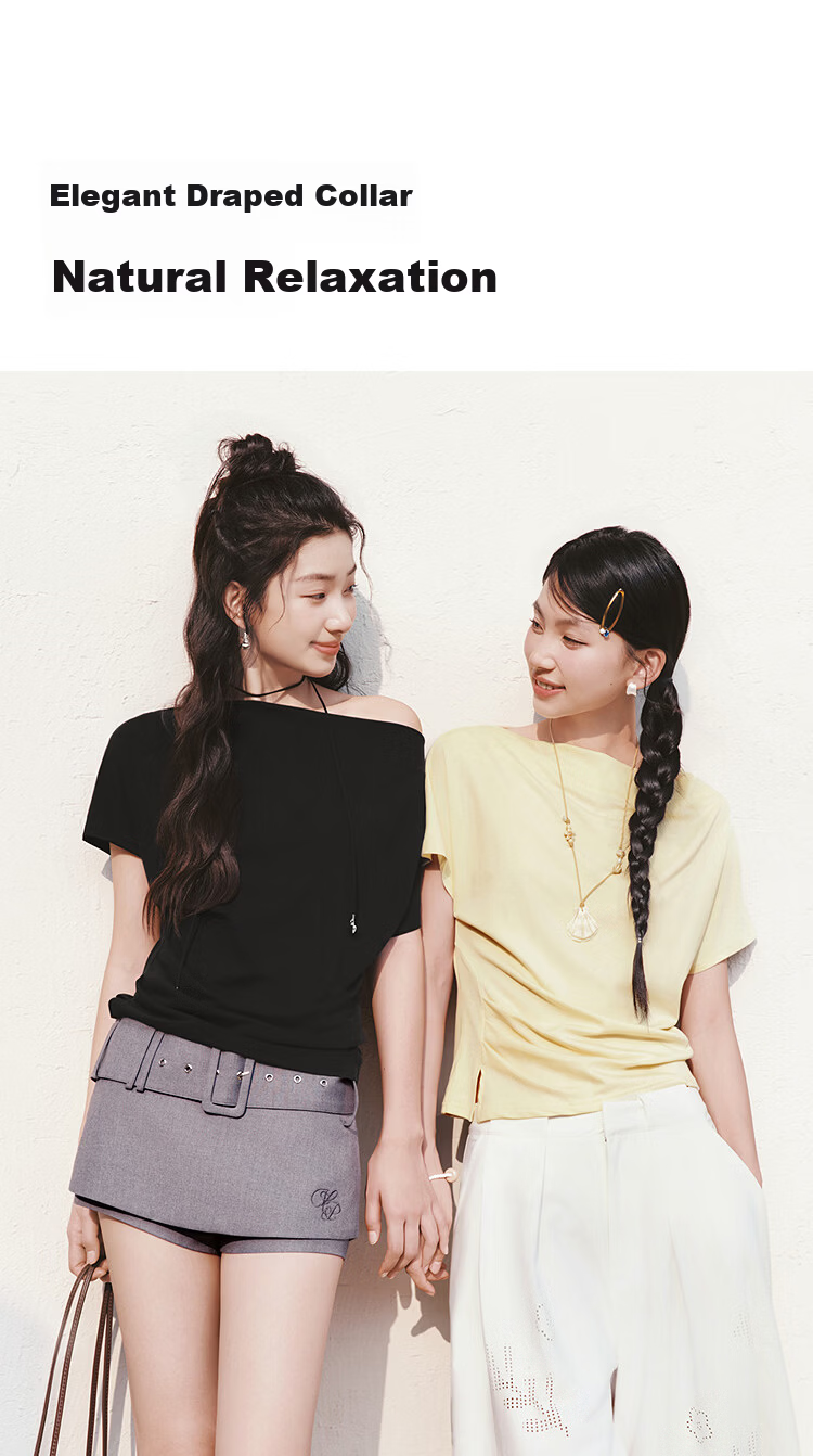 Semir Chen Duling Women's Short Sleeve T-Shirt 2026 Summer Crop Off-Shoulder Waist Slim Atmosphere Top 109326100005 12