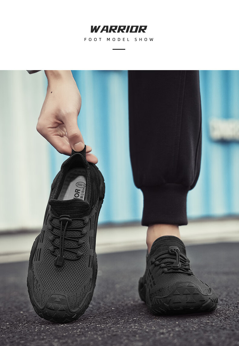 Warrior Official Men's Shoes, Summer New Breathable Mesh Sports Shoes, Casual Versatile Slip-On Shoes for Men, Black, Size 43 6