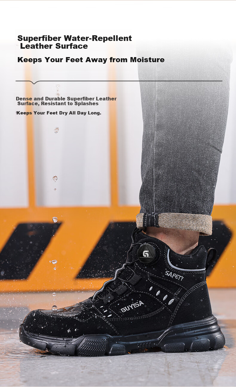 JUNBU Men's Steel Toe Safety Work Shoes Anti-Smash Puncture Lightweight Comfortable Functional Shoes F155BKT Size 44 4