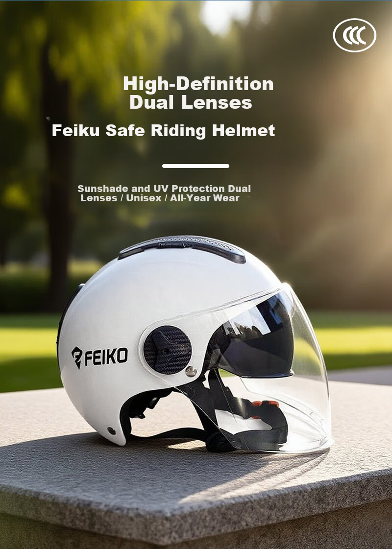 FEIKO Antibacterial Odor-Resistant 3C Certified New National Standard Electric Vehicle Four-Season Half Helmet Safety Cap Unisex Electric Scooter Sun Protection Breathable White L 1