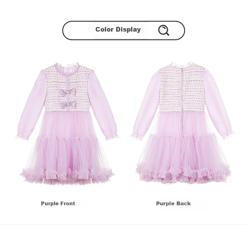 Fulomi Girls' Dress 26 Spring Sweet Stylish Mesh Princess Dress Birthday Party Dress Purple 110cm 6
