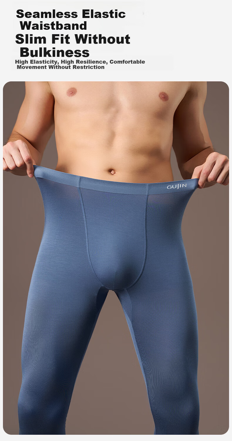 GUJIN Modal Thermal Men's Antibacterial Seamless Base Layer Cotton Wool Sports Youth Underwear 2-in-1 Pants 8