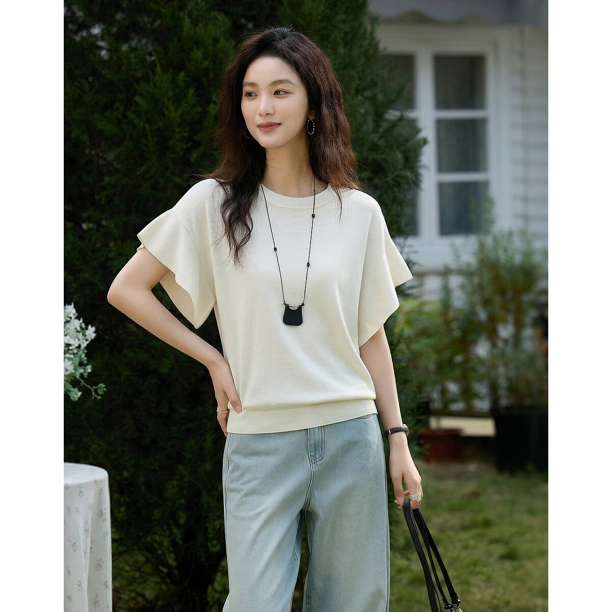 Demana Summer Cloud Soft Breathable Raglan Sleeve Knit Top with Mulberry Silk/Cotton, Elegant Hem Sweater for Women