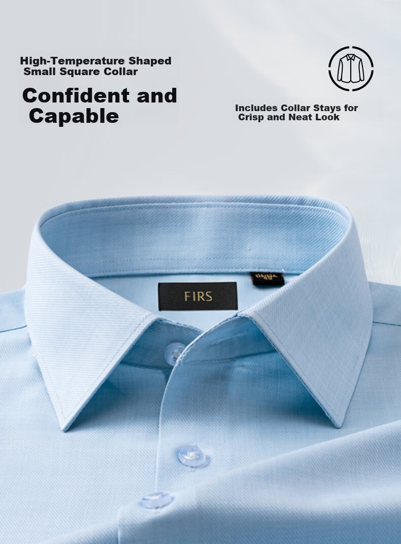 FIRS Copper Ammonia Wrinkle-Free + Antibacterial Men's Long Sleeve Casual Business Stretch Easy-Care Shirt Blue 38 5