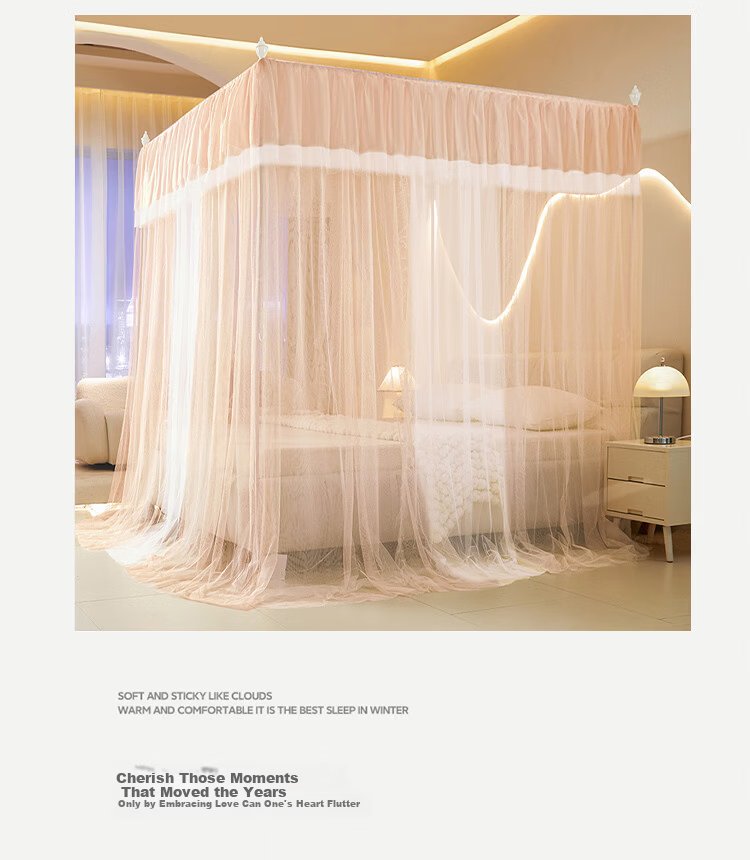 Hodo Encrypted Gauze Elegant Double-Layer Floor-Length Palace Mosquito Net 1.8×2m Home Three-Door Blue Gray 4