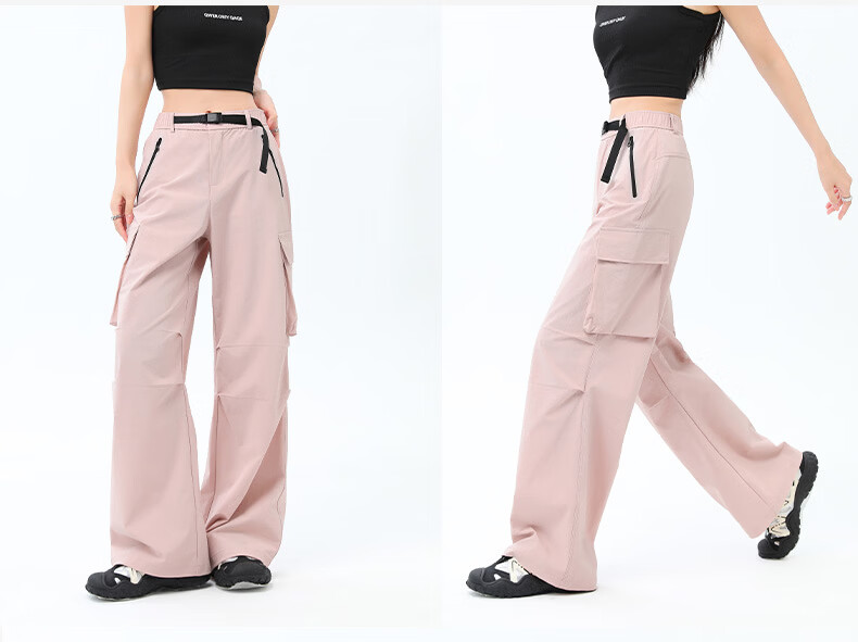 Xueqiman Women's Work Pants 2026 Summer New High-Waist Paratrooper Pants Windproof Waterproof Outdoor Hiking Sports Shell Pants 17