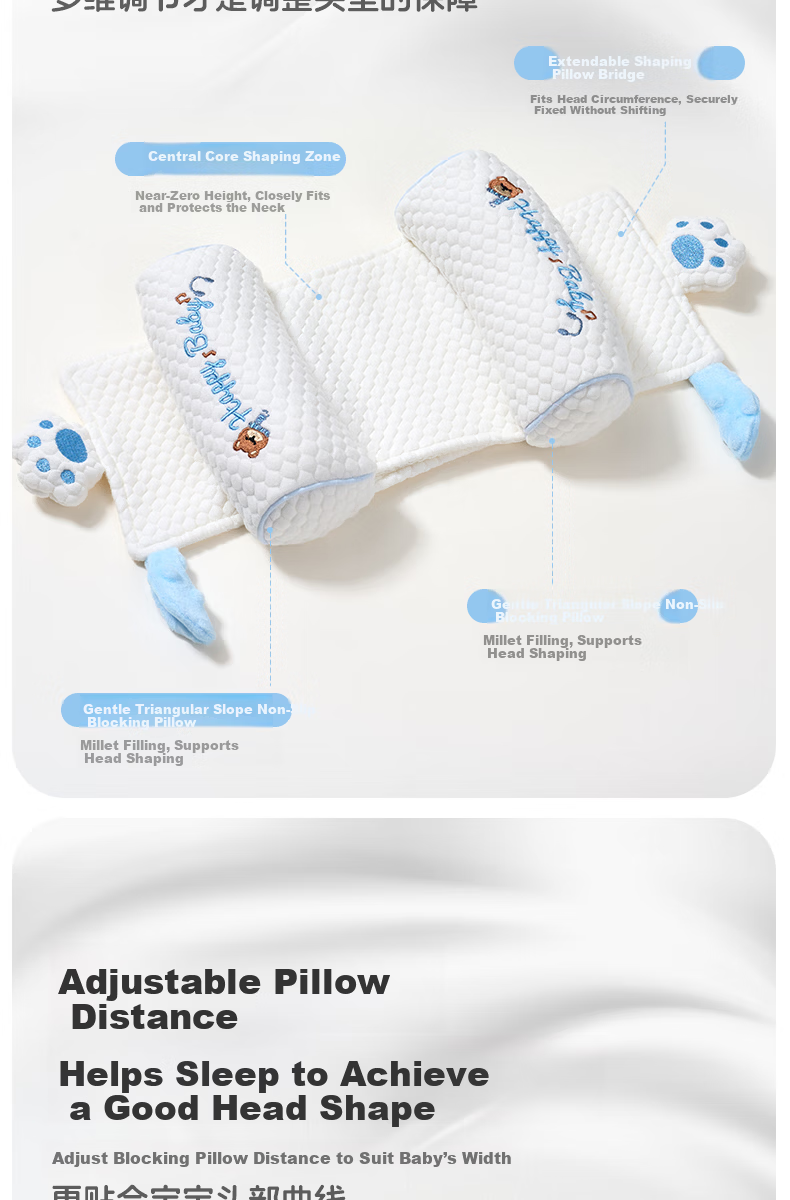 JOYNCLEON Baby Millet Shaping Pillow Newborn 0-6 Months Corrective Anti-Flat Head Baby Head Shaping Blue Jzt194671 3
