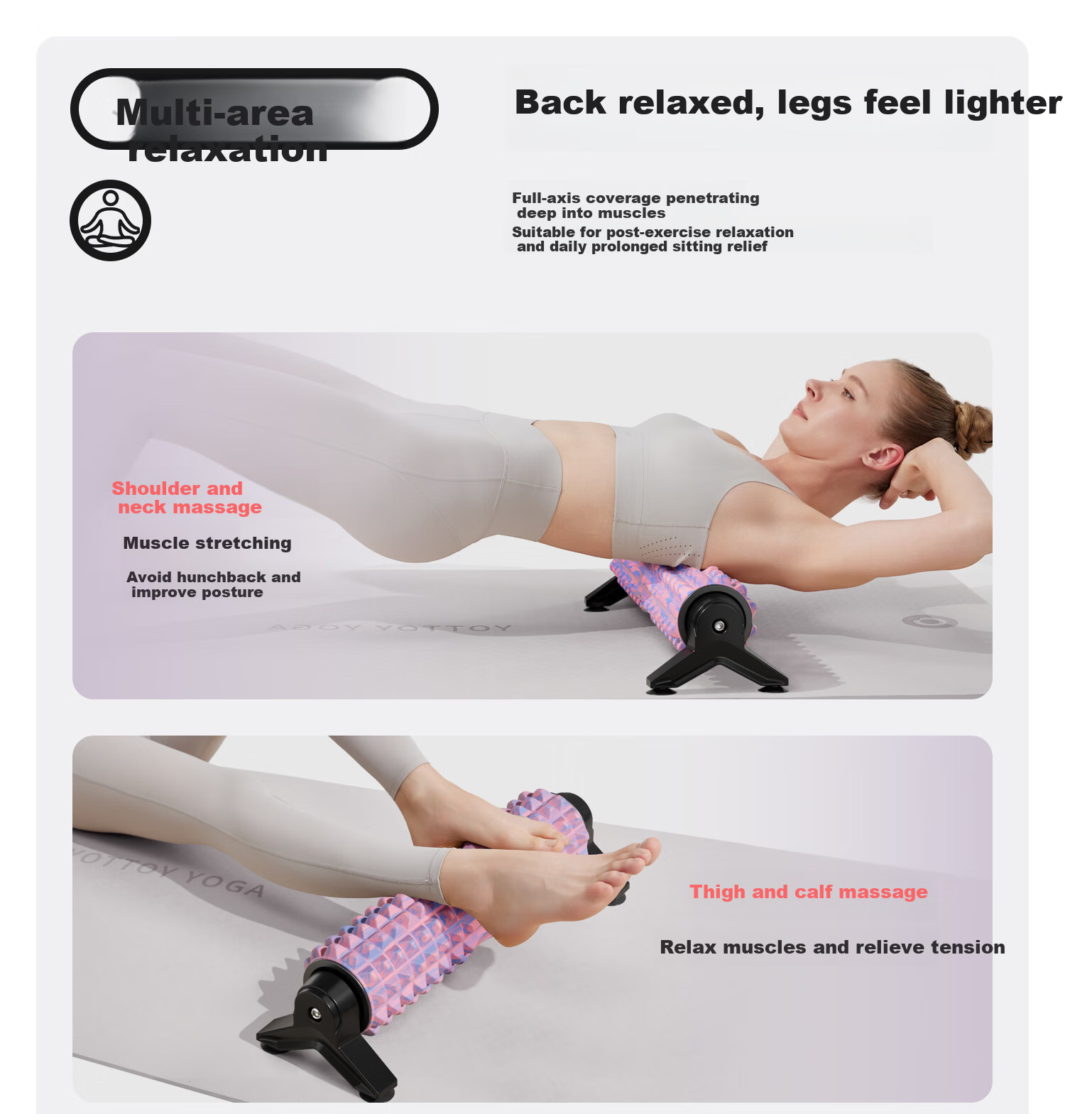 Yottoy Bracket Foam Roller Stick Fixed Wolf Tooth Professional Massage Roller Fitness Tool Yoga Column Camouflage Pink 15
