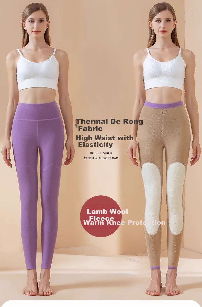 LangSha Women's High-Waist Fleece-Lined Thermal Leggings Thickened Knee Patch Lambswool Extra Warm Cold-Resistant Cotton Pants 1