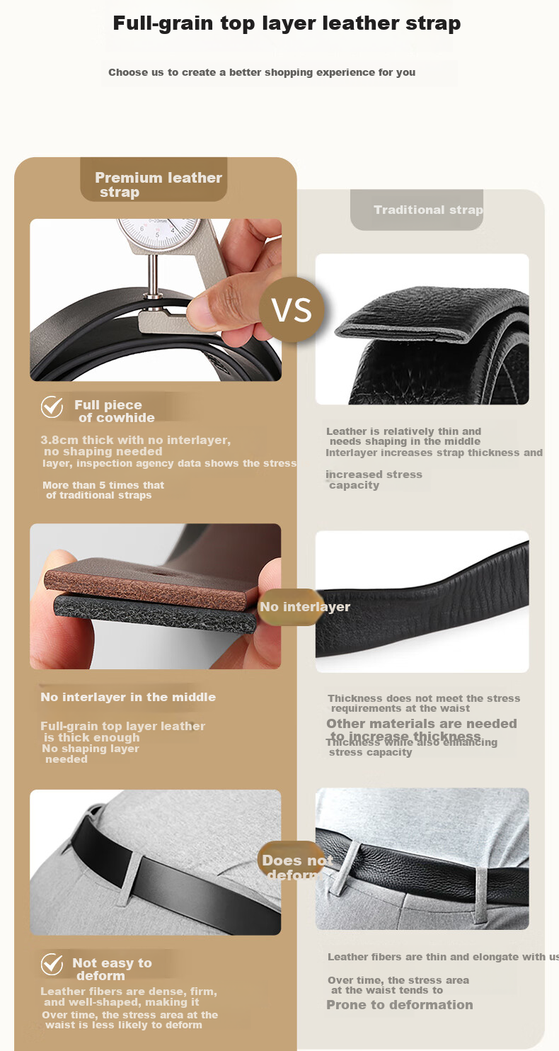 Cattlesboss Genuine Leather Men's Cowhide Belt with Pin Buckle, Top Layer Cowhide 1101, Dark Coffee Color, 125cm 6