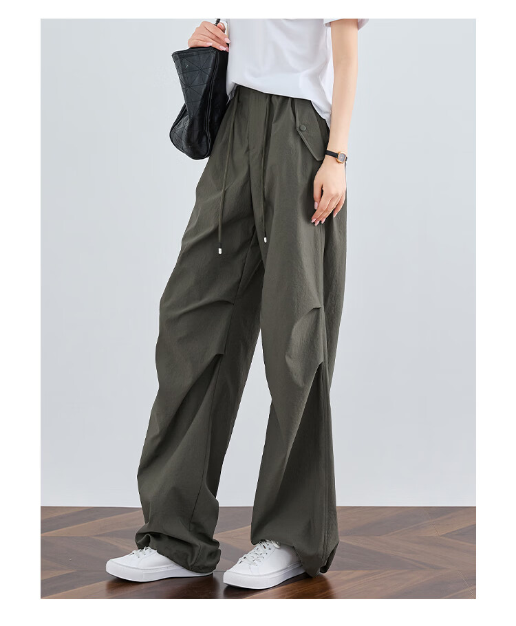 FAESSLIN Women's Military Green Work Pants Summer Thin Quick-Dry Extended Casual Paratrooper Pants American Straight-Leg Wide-Leg Hiking Pants 25