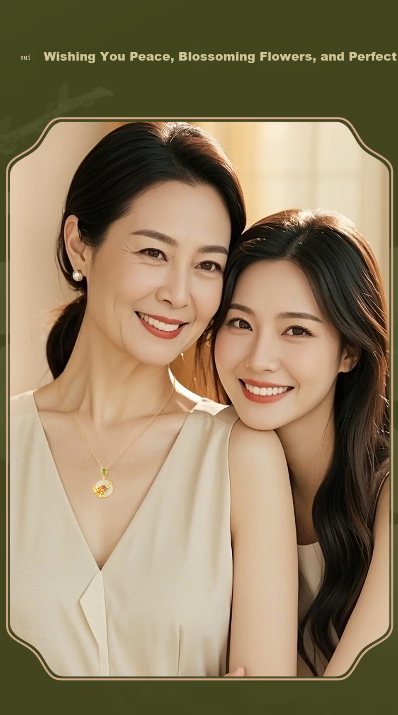 Zhenshangyin Chinese Gold Hetian Jade Peace Buckle Silver Necklace for Women, Mother's Day Gift, Practical Birthday Present for Elders 3
