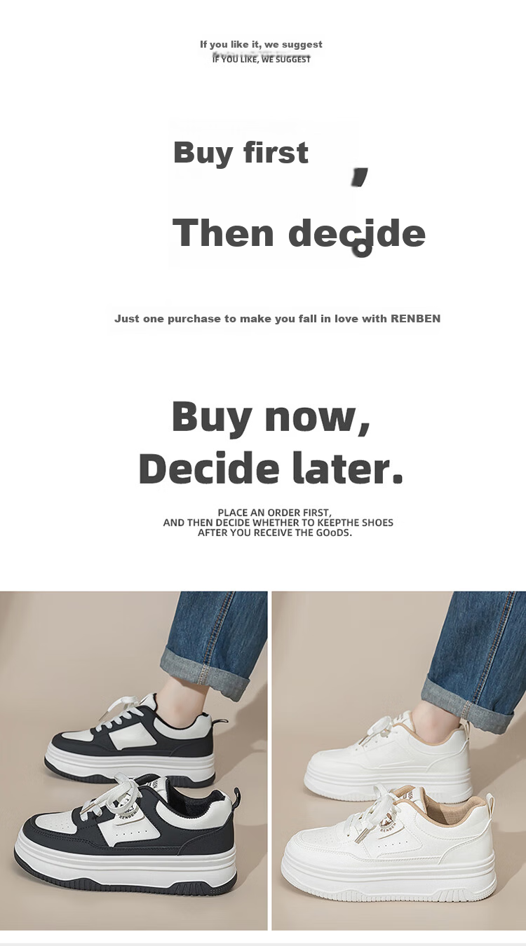 RENBEN Thick Sole Trendy Versatile Black and White Panda Shoes 2025 Spring Autumn Popular Casual Fashion Sports Sneakers Women's Shoes 16