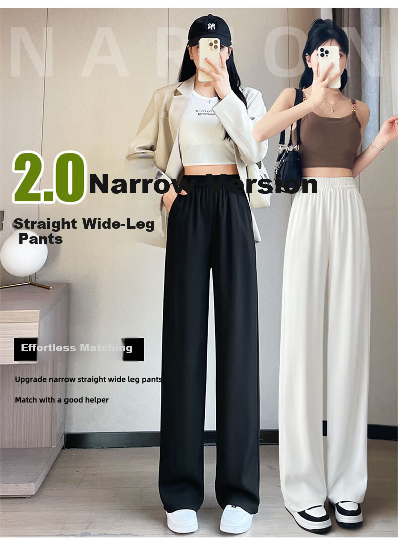 Langsha Elastic Waist Suit Pants Women Spring 2026 New Slim Straight High Waist Slimming Draped Casual Wide Leg Pants 1