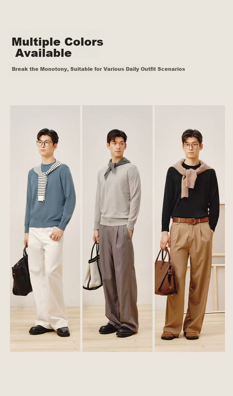 JD Original [Machine Washable] Warm Sweater for Men, Round Neck Knitted Pullover, Soft Base Layer Woolen Sweater, Oatmeal Color, M Size 12
