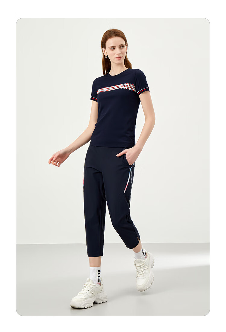 ELLE ACTIVE Casual Colorblock Plaid Short Sleeve T-Shirt Women Summer Simple Versatile Commuter Sports Crew Neck Top White S 10