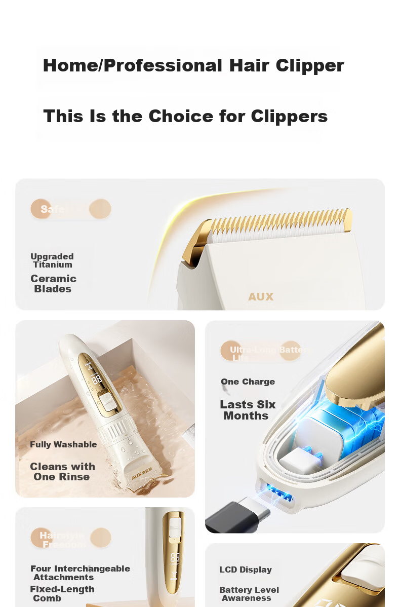 AUX Electric Hair Clipper Adult Electric Hair Trimmer Baby Haircutting Machine Home Children's Haircut Razor Gift 2