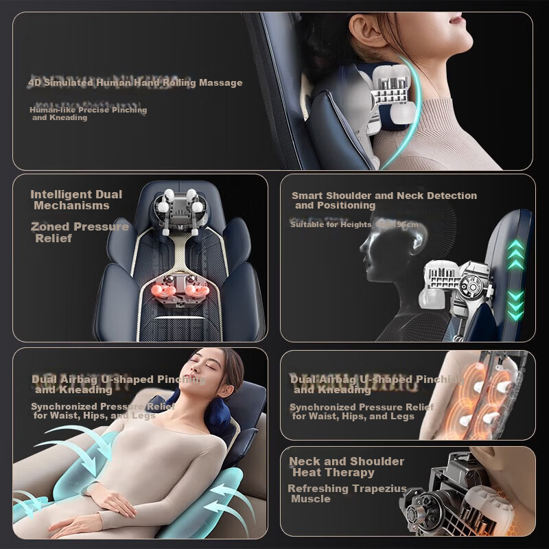CLORIS S18 German Full-Body Massage Mat Recliner 4D Mechanical Neck and Waist Massager Car Massage Cushion with Heat Therapy Mother's Day Gift for Mom