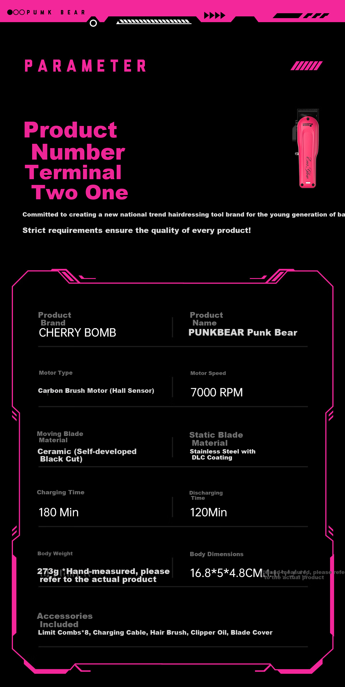 CHERRY BOMB Cherry Punk Bear Pomade Electric Hair Clipper Salon Professional Vintage Gradient Hair Trimmer Barber Haircut Shaver JD Self-operated Engraved Main Pink 9