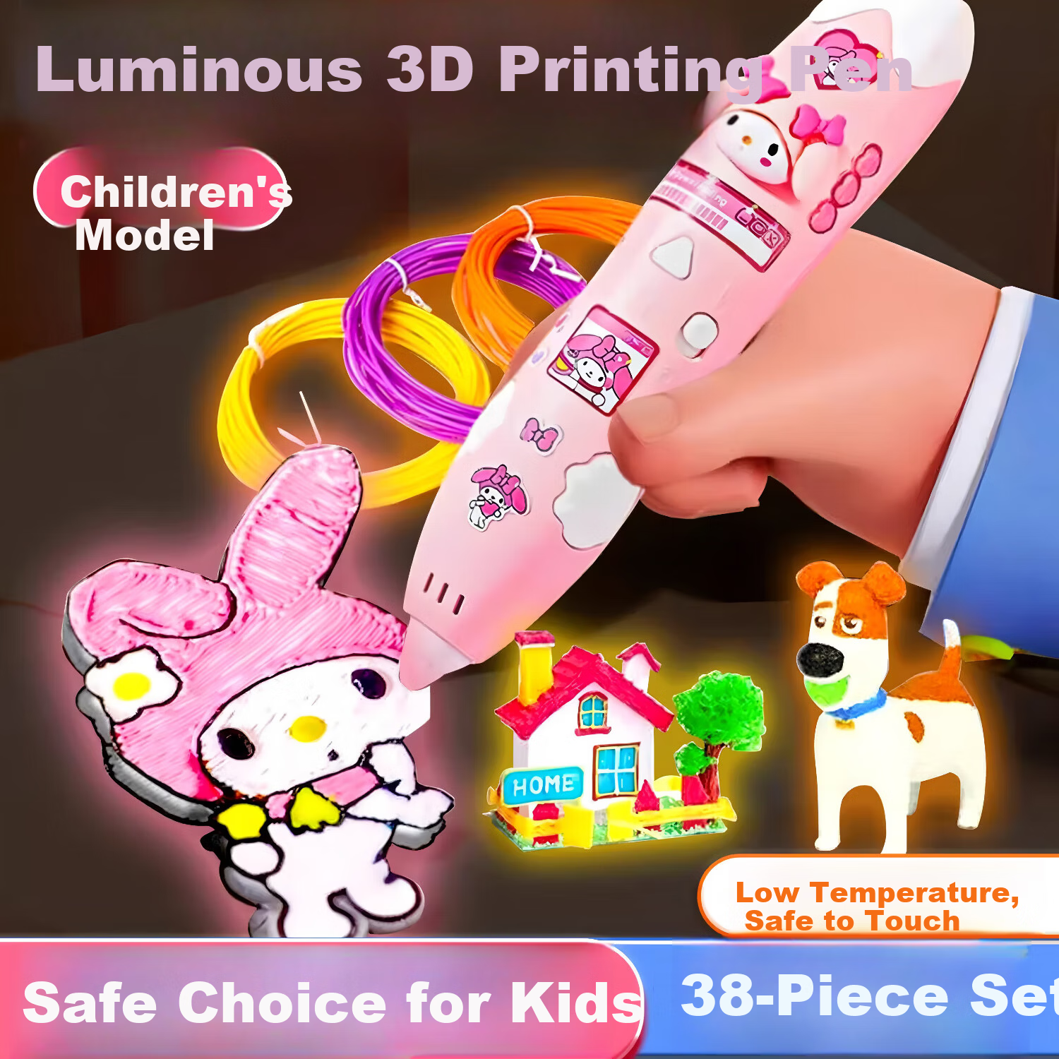 COODORA Low-Temperature 3D Printing Pen Toy for Girls Ages 3-6-10 Wireless 3D Drawing Pen Princess Glow-in-the-Dark Birthday Gift