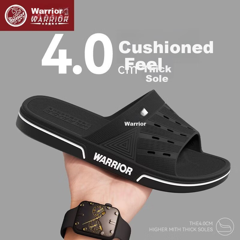 Warrior Men's Sports Summer Home Bathroom Non-Slip Soft Sole Slippers Thick Sole 3C32 Black 4