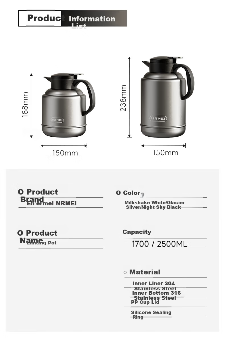 NRMEi Large Capacity Insulated Thermos Flask 72-Hour Heat Retention Stainless Steel 316 Tea Brewing Hot Water Pot 17