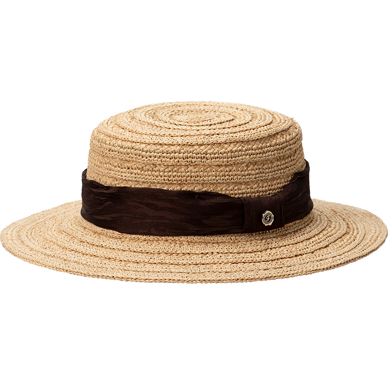 FANCET Women's Summer Hand-Crocheted Raffia Straw Breathable Sun Hat Vacation Lightweight Luxury Flat-Top Hat