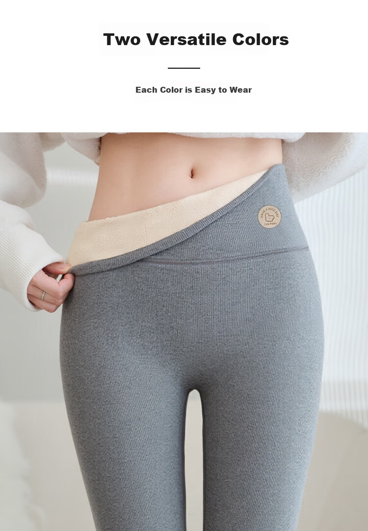 Ordifen Women's Autumn Winter Fleece-Lined Ribbed Thickened High-Waist Gray Thermal Leggings 10
