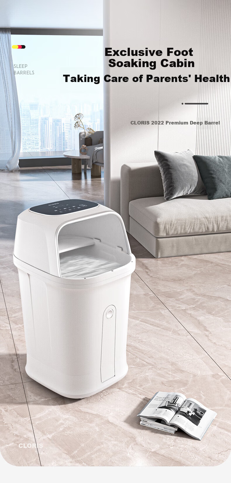 CLORIS Germany 71CM Deep Foot Soaking Tub with Over-Knee Steam Foot Bath, Fully Automatic Electric Massage Heating Foot Basin, Mother's Day Gift F988 37