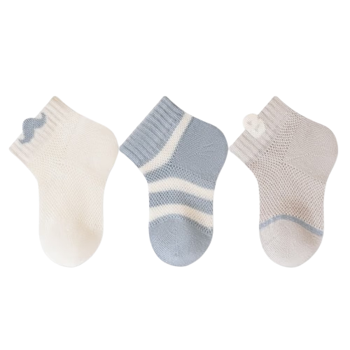 Five Cotton 3-Pair Pack Baby Short Ankle Socks Mesh Breathable Candy Color Kids Socks Soft Cuffs Non-Binding Seamless A-Class