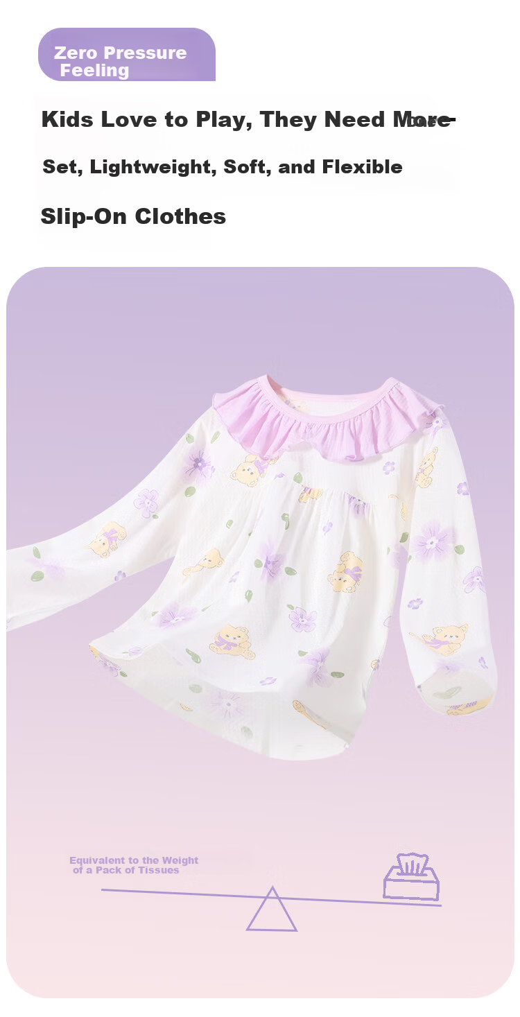 DEESHA [100% Pure Cotton Class A] Children's Pajamas Spring And Summer Lightweight Girls' Loungewear Baby Air Conditioning Suit Set 5